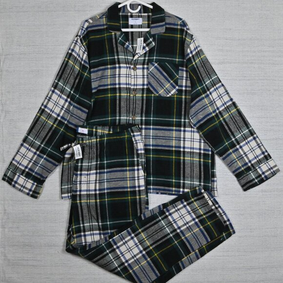 NWT Old Navy Flannel Plaid 100% Cotton Button Up Drawstring Green Pajamas XL - Picture 2 of 16